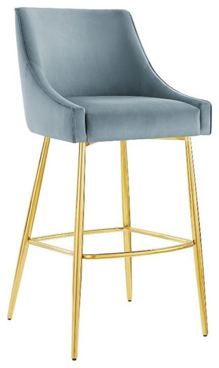 Modway Discern 29.5" Modern Performance Velvet Bar Stool in Light Blue/Gold