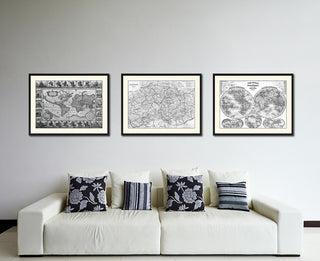 Central Germany Vintage Map Print On Canvas With Black Custom Frame, 28" X 37"