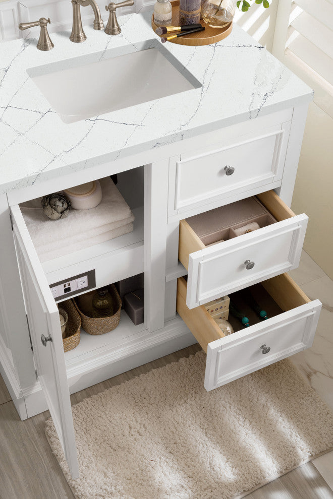 James Martin 825-V36-BW-3ENC 36" Single Vanity Bright White w/ 3 CM Quartz Top