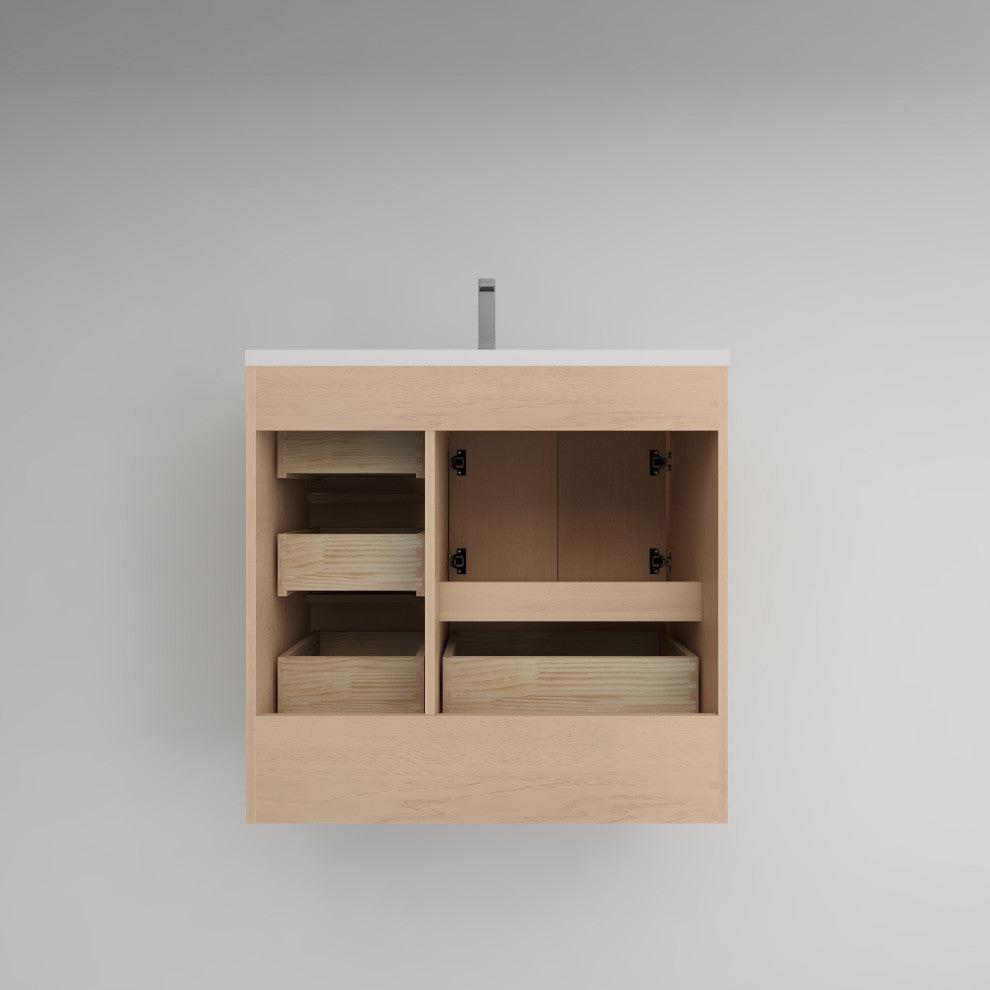 Victoria 36" Solid Wood Bath Vanity, Overhead Cabinet, Yellow Oak