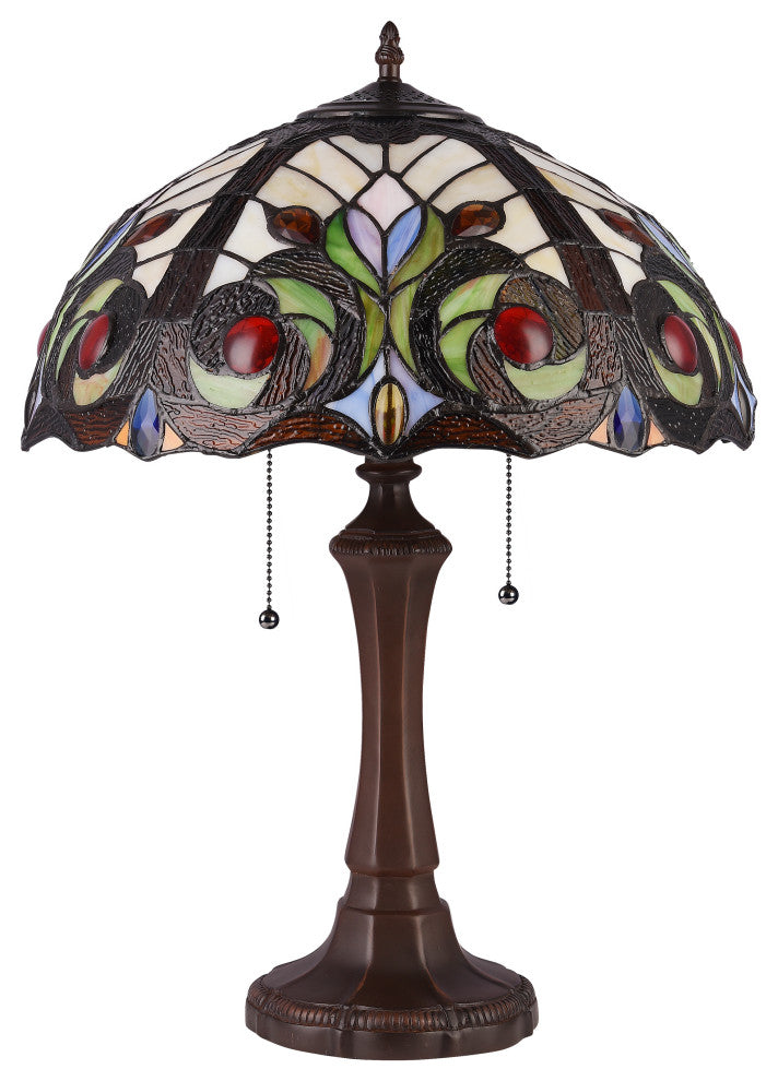 CHLOE Lighting Lennon Tiffany Dark Bronze 2-Light Victorian Table Lamp