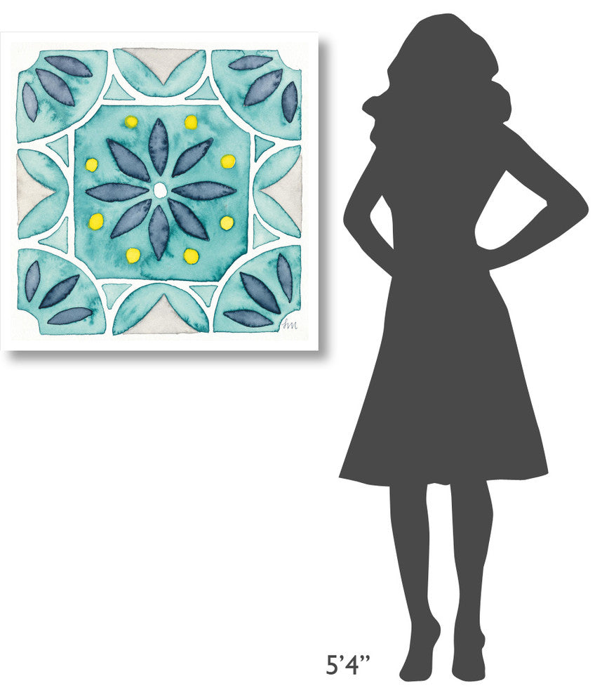 "Garden Getaway Tile VIII Teal" Digital Paper Print by Laura Marshall, 32"x32"