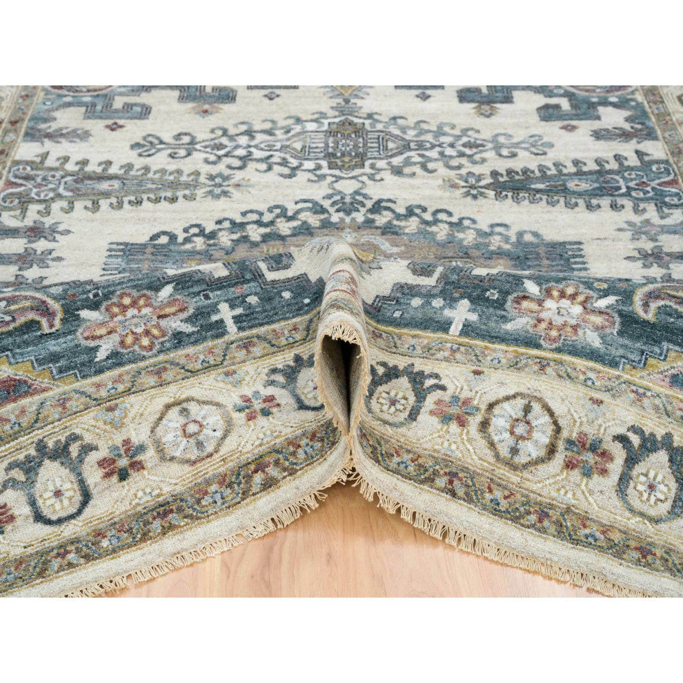 Ivory Hand Knotted Reimagined Persian Viss Design Wool Oriental Rug  7'9"x10'4"