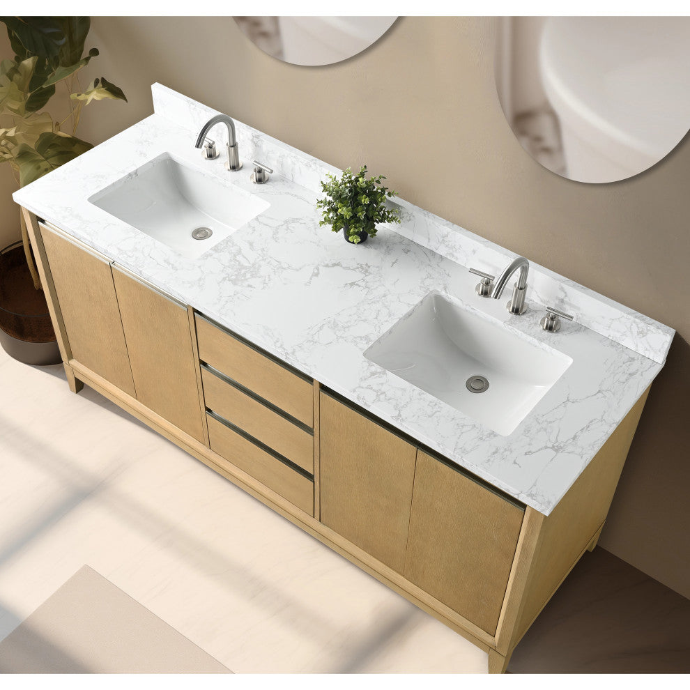 Vanity Art Bathroom Vanity With Sink, Natural Oak, 72" Double