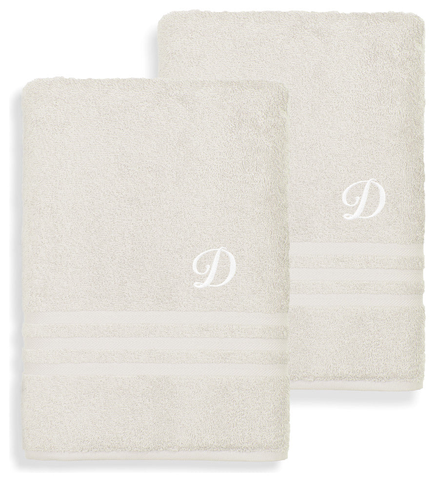 Denzi Bath Sheets With Monogrammed Letter, Set of 2, D