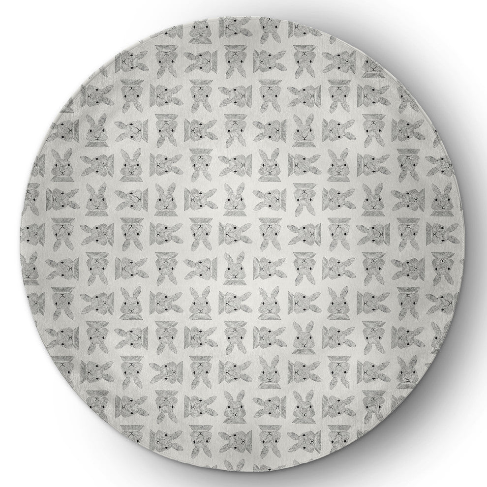 Criss Cross Bunnies Easter Chenille Rug, Whisper White, 5' Round