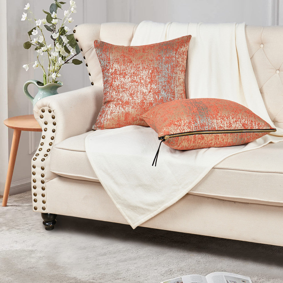 Jacquard Chenille Big Zipper Pillow Cover Set, Orange, 2 Piece, 20"x20"