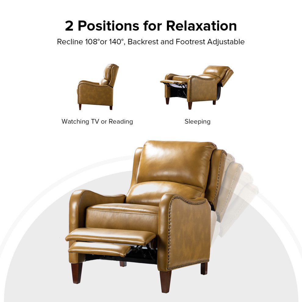 Genuine Leather  Push back Recliner With Wingback, Camel