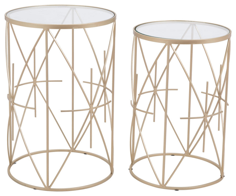 Sofa Side Table, Round, Glass, Steel Metal, Gold, Clear, Lounge Hospitality
