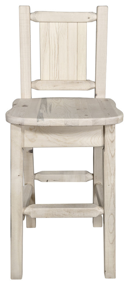 Homestead Bar Stool With Back, Laser Engraved Bear Design, Ready to Finish