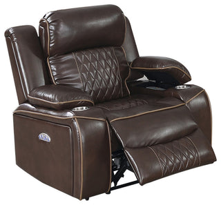 Xiu 38" Power Recliner Chair, USB Port, Storage, Faux Leather, Brown