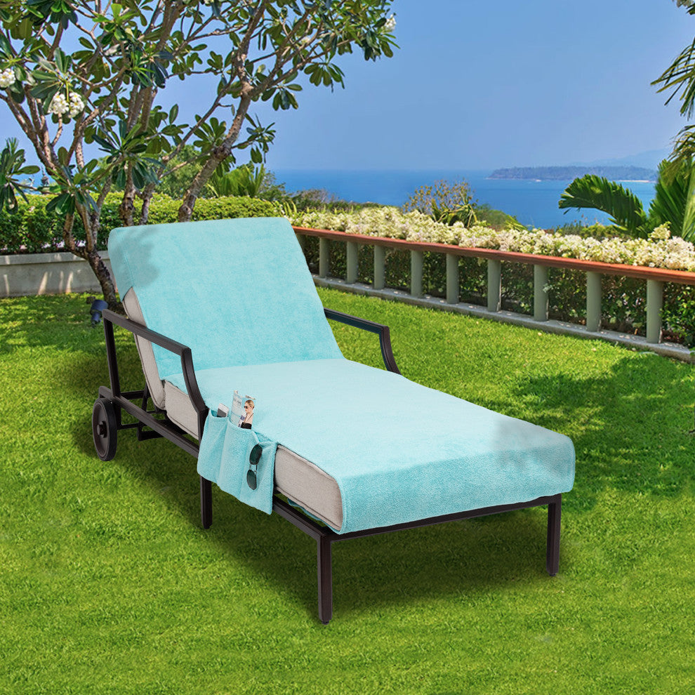 Personalized Standard Chaise Lounge Cover With Side Pockets, Aqua, O