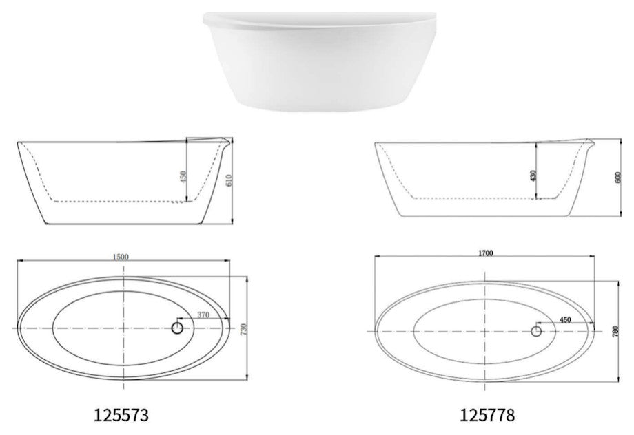 Acrylic Single Slipper Flatbottom Soaking Bathtub in White, 59" X 29"