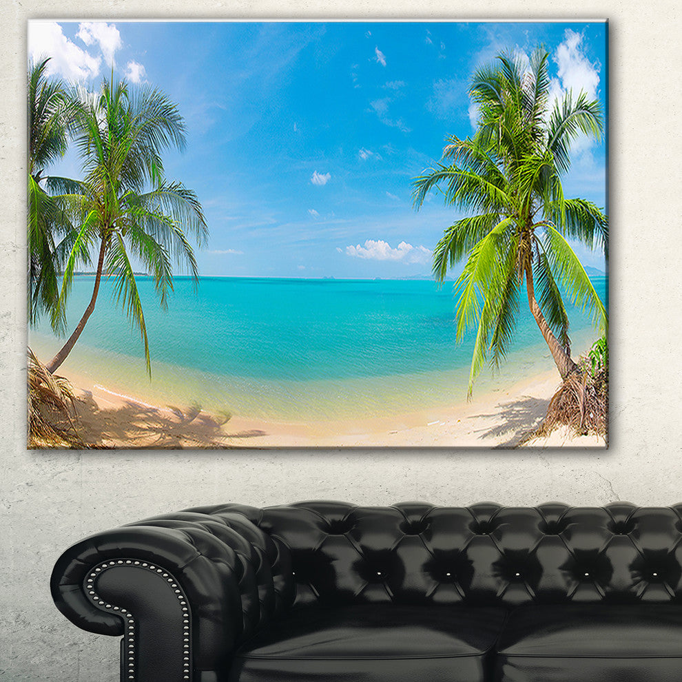 "Tropical Beach With Coconut Trees" Canvas Print