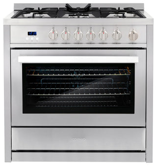 4-Piece, 36" Gas Range, 36" Range Hood, 24" Dishwasher and Refrigerator