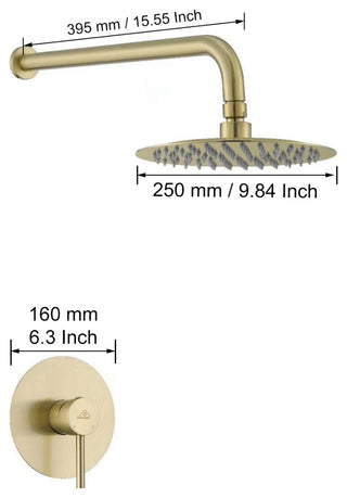 CASAINC 10" Round Wall Mounted Rainfall Luxury Shower System Kit, Brushed Gold