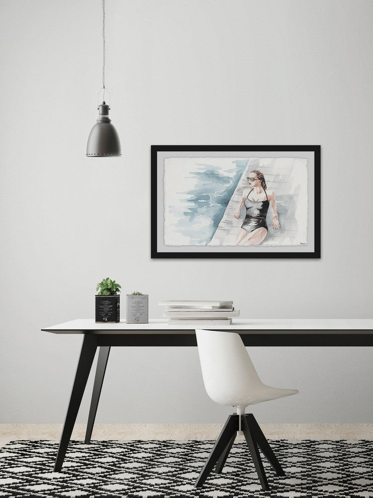 "The Black Swimsuit" Framed Painting Print, 18"x12"