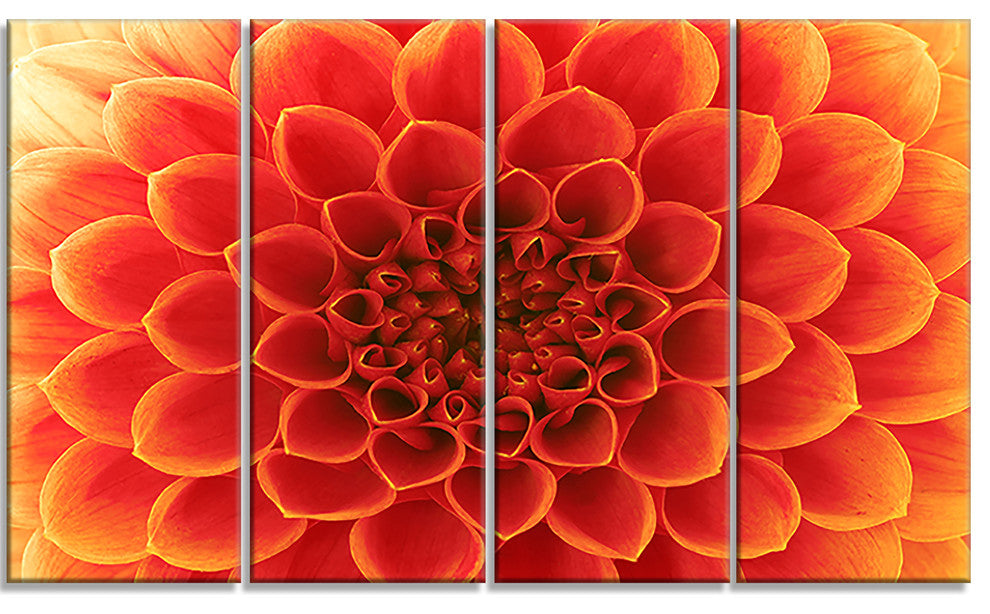 Orange Abstract Flower Petals, Floral Canvas Art Print, 48"x28", 4 Panels