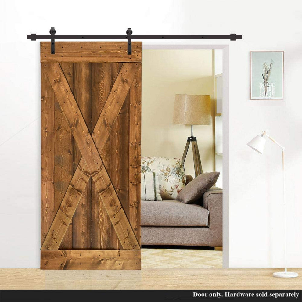 Stained Solid Pine Wood Sliding Barn Door, Walunt, 38"x84", X Series