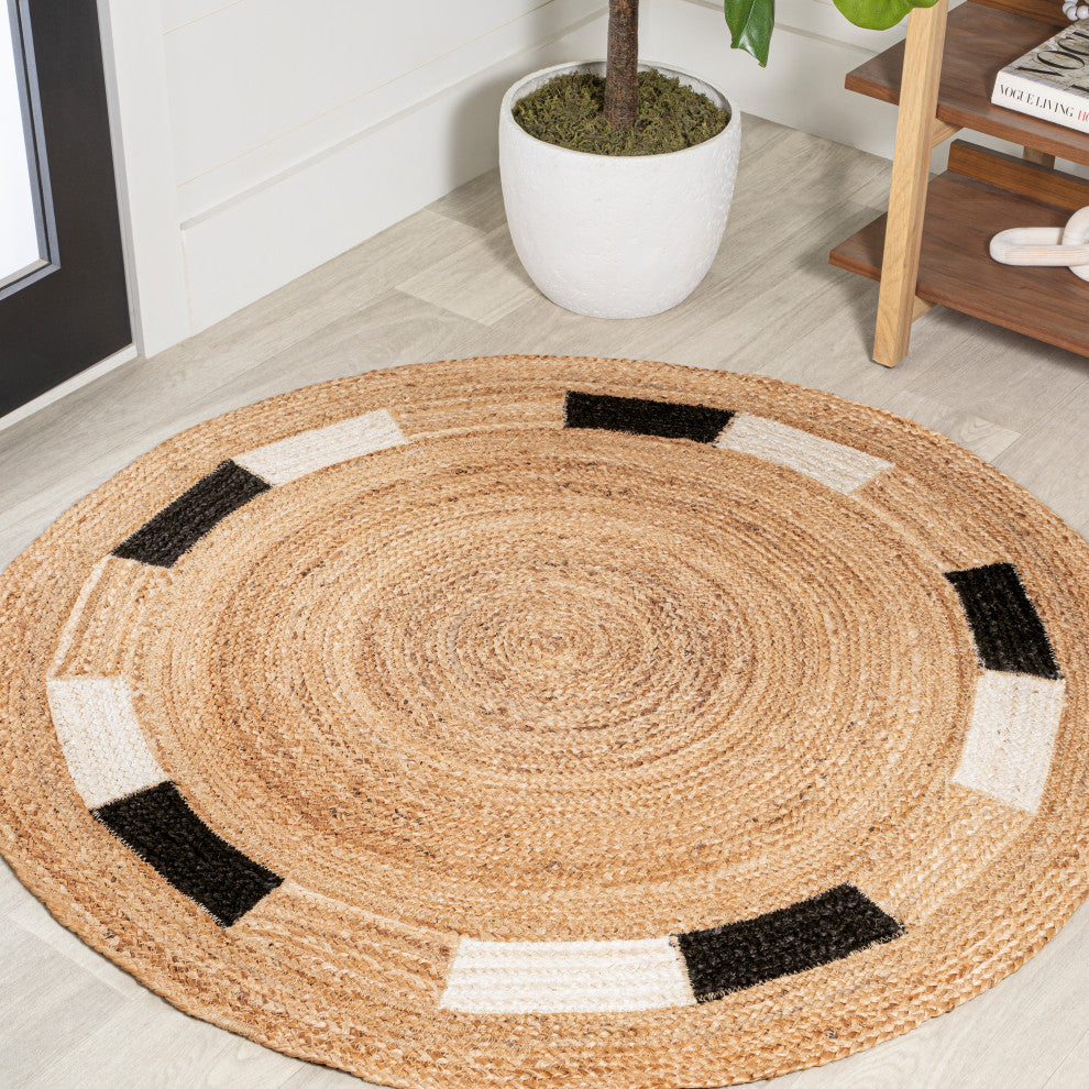 Porto Geometric Jute Circle Round Area Rug, 4' Round