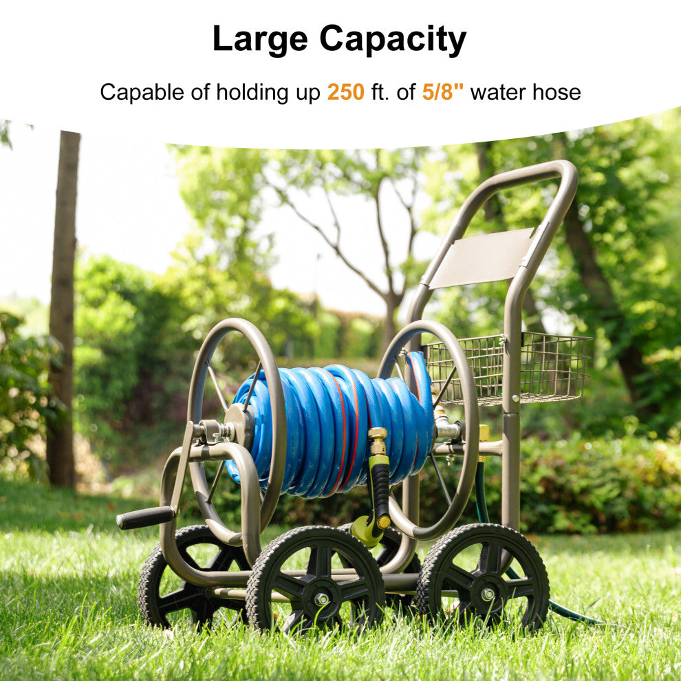 36"H 250 ft. Steel Gray 4-Wheel Garden Hose Reel Cart