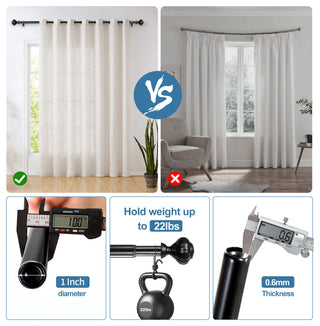 1" Doorknob Drapery Curtain Rod, Black, 84"-120"
