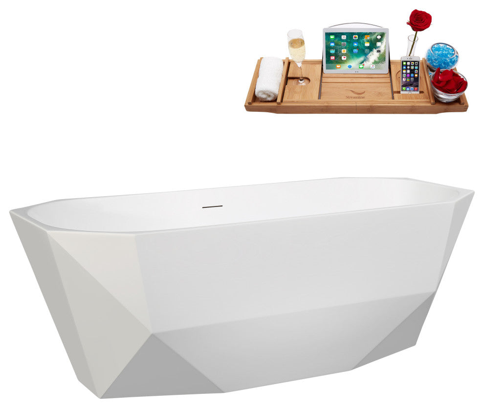 63" Streamline B-504-232-WH Freestanding Tub, Tray, Drain in Glossy White