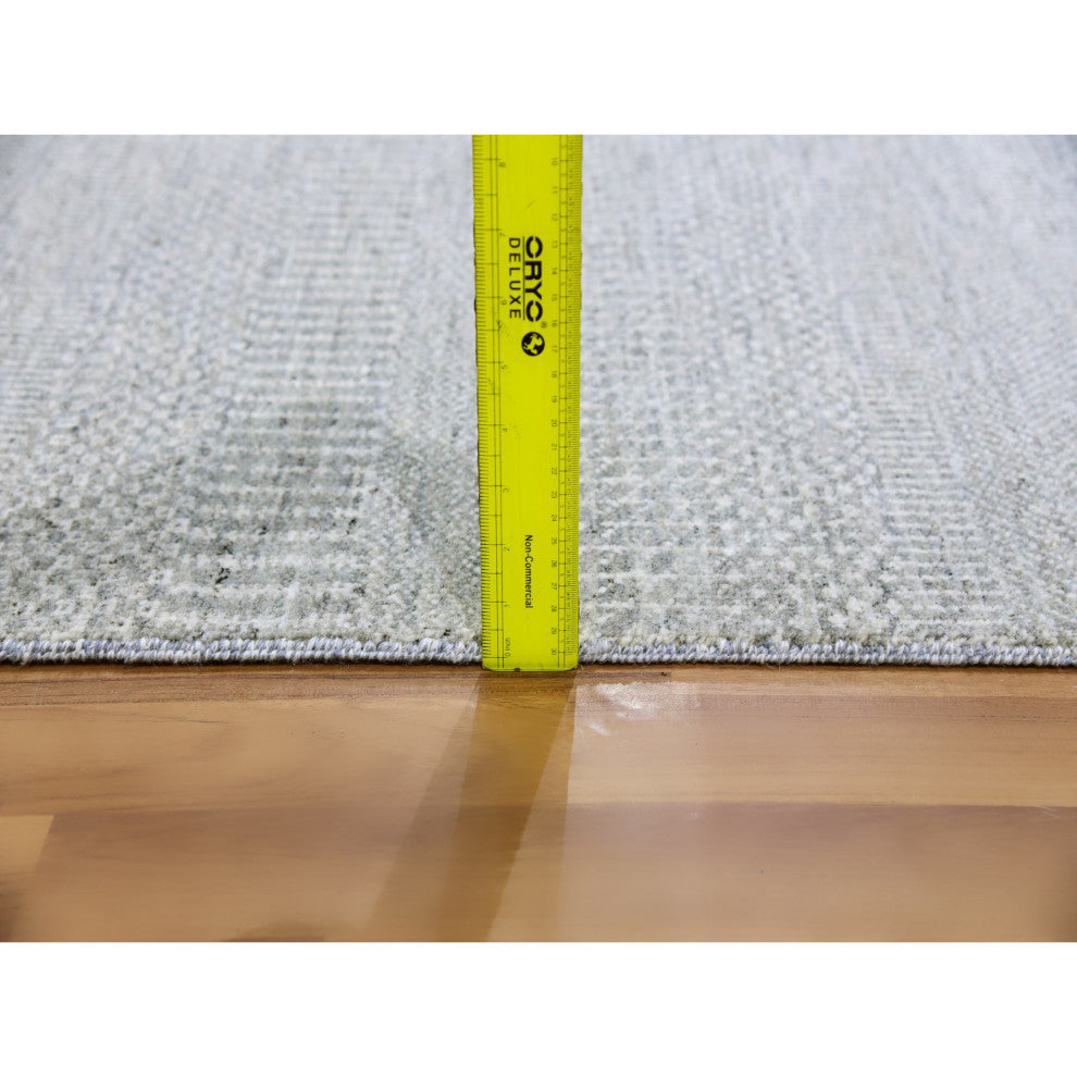 Gray Undyed Wool Hand Knotted Modern Grass Design Runner Rug 2'6"x10'2"