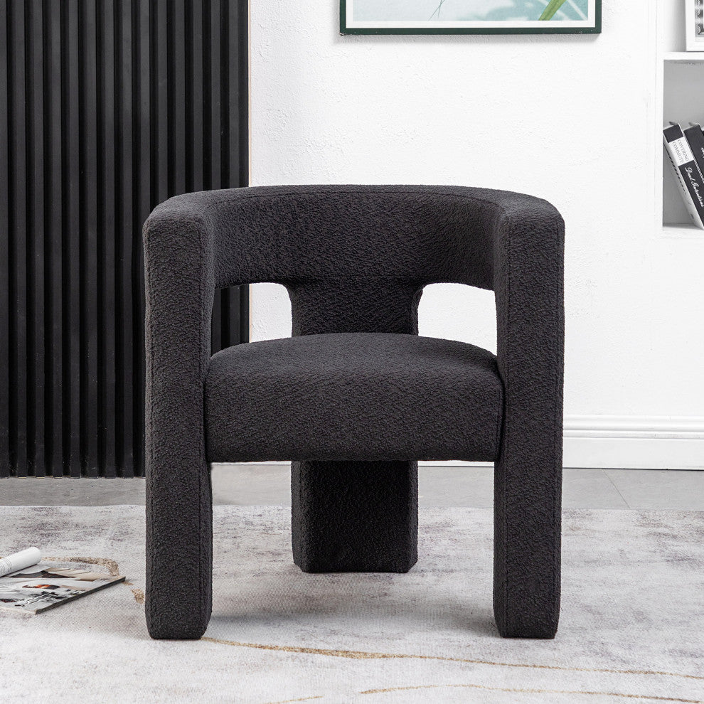 28" Wide Boucle Upholstered Square Armchair, Dark Gray