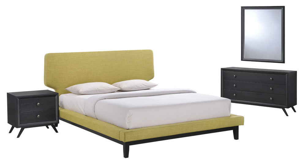 Bethany 4 Piece Queen Bedroom Set, Black Green
