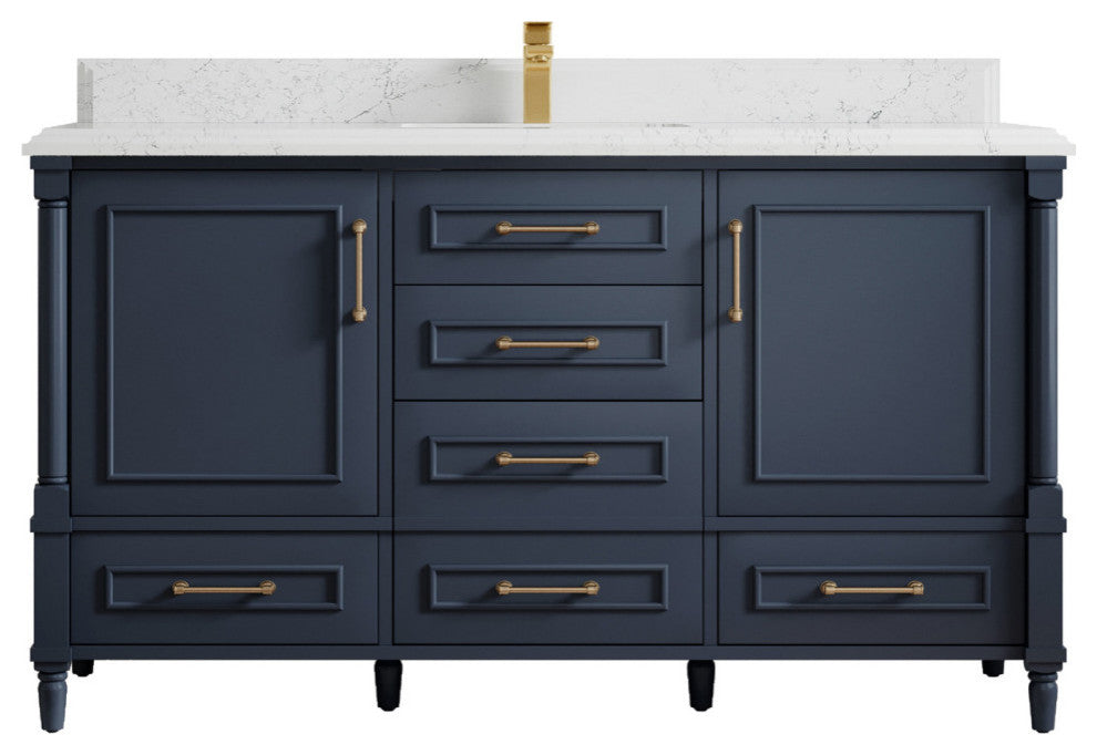 Aberdeen 60 Single Bathroom Vanity in Hale Navy Blue  1.5" Empira Quartz