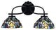 Cavella 2 Light Bath Bar In Matte Black Finish, 7" Blue Mosaic Art Glass