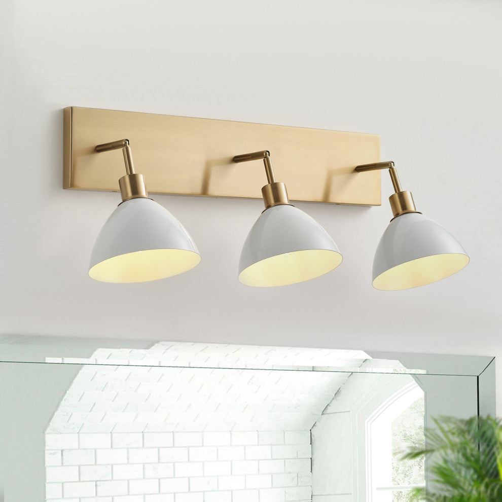 Modern 3-Light Bathroom Vanity Light Over Mirror with White Shades, Gold