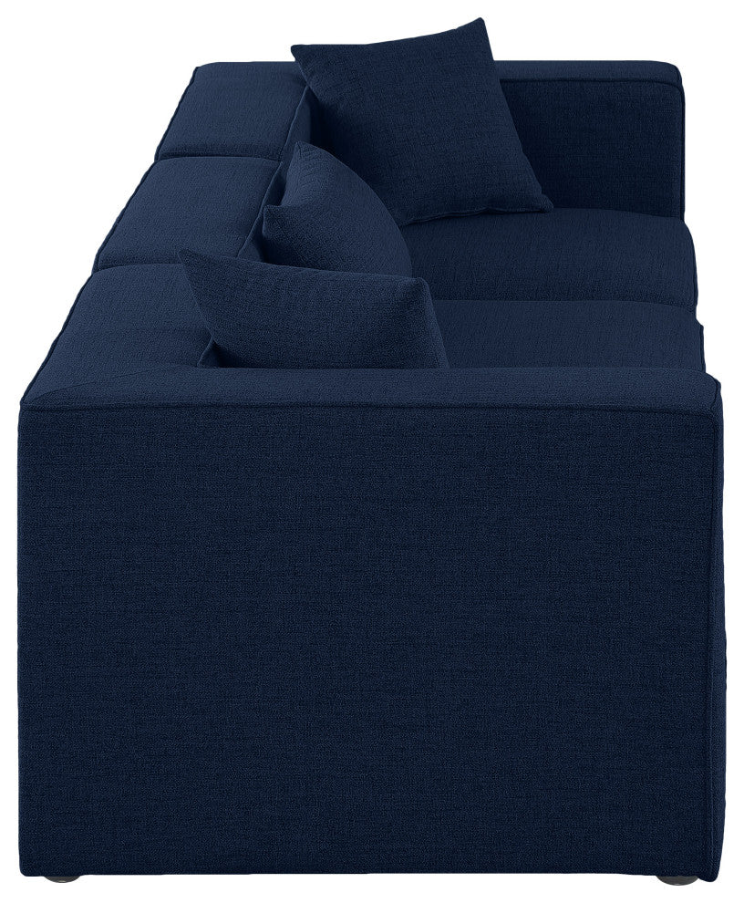 Cube Upholstered Modular Sofa, Navy, 3-Piece: 1 Armless Chair, 2 Corner Chair, Linen Texured Fabric