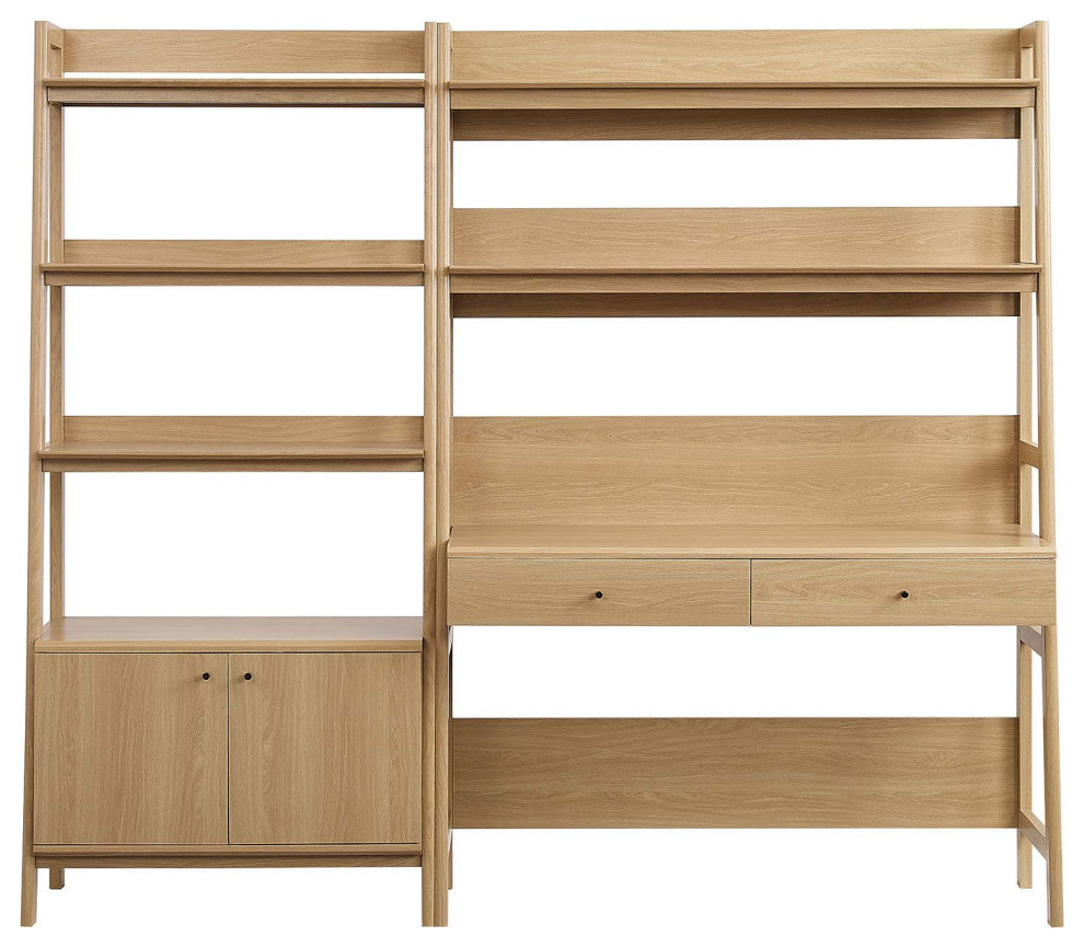 Bixby 2-Piece Wood Office Desk and Bookshelf, Oak