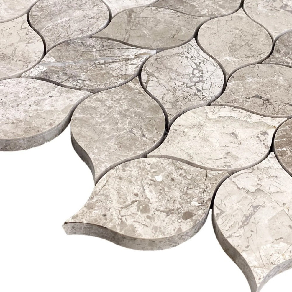 Silver Shadow Marble Leaf Design on 12" x 12" Mesh Mosaic Tile (10 sqft per box)