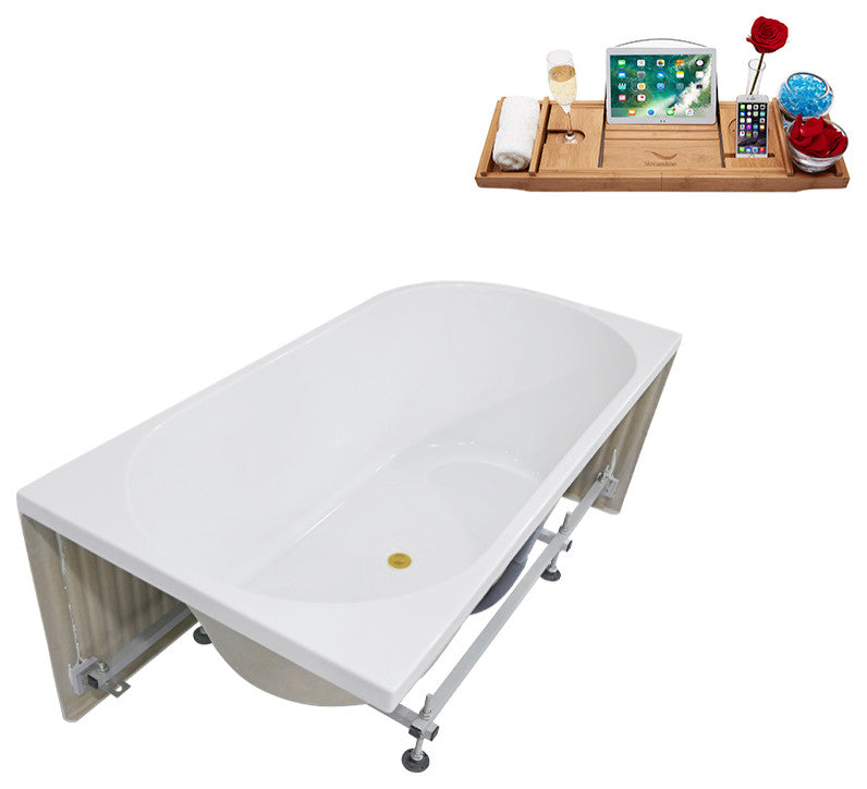 59" Streamline N4040BGL Soaking Freestanding Tub and Tray With Internal Drain