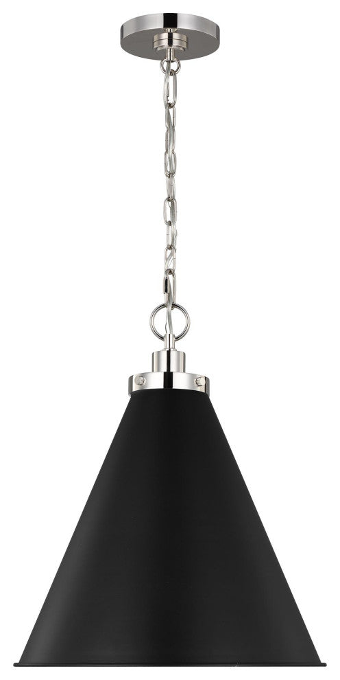 Wellfleet Medium Cone Pendant, Midnight Black and Polished Nickel