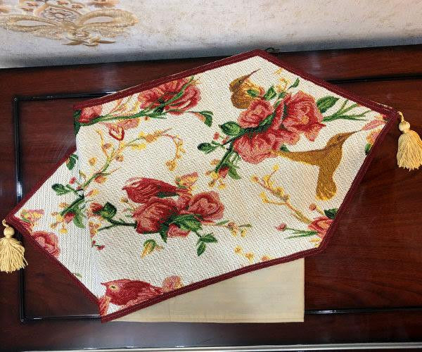 Seasonal Floral Woven Tapestry Table Runners, White Floral, 13x72