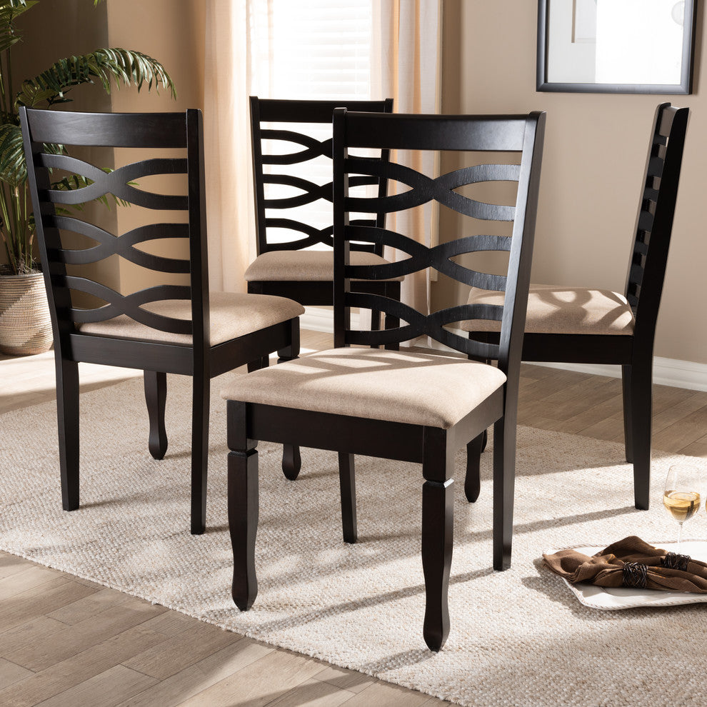 Brande Sand Fabric Espresso Brown Finish Dining Chairs, Set of 4