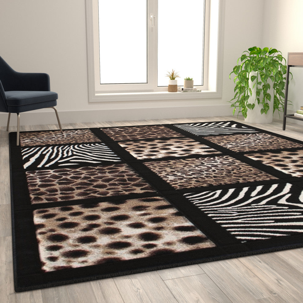 Angie Collection Rectangle 8' x 11' Animals Design Raised Squares Area Rug