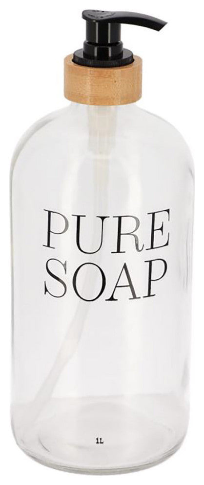 Glass and Bamboo Soap Dispenser Pure Soap, 34 fl oz