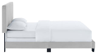 Celine Channel Tufted Performance Velvet Full Bed, Light Gray