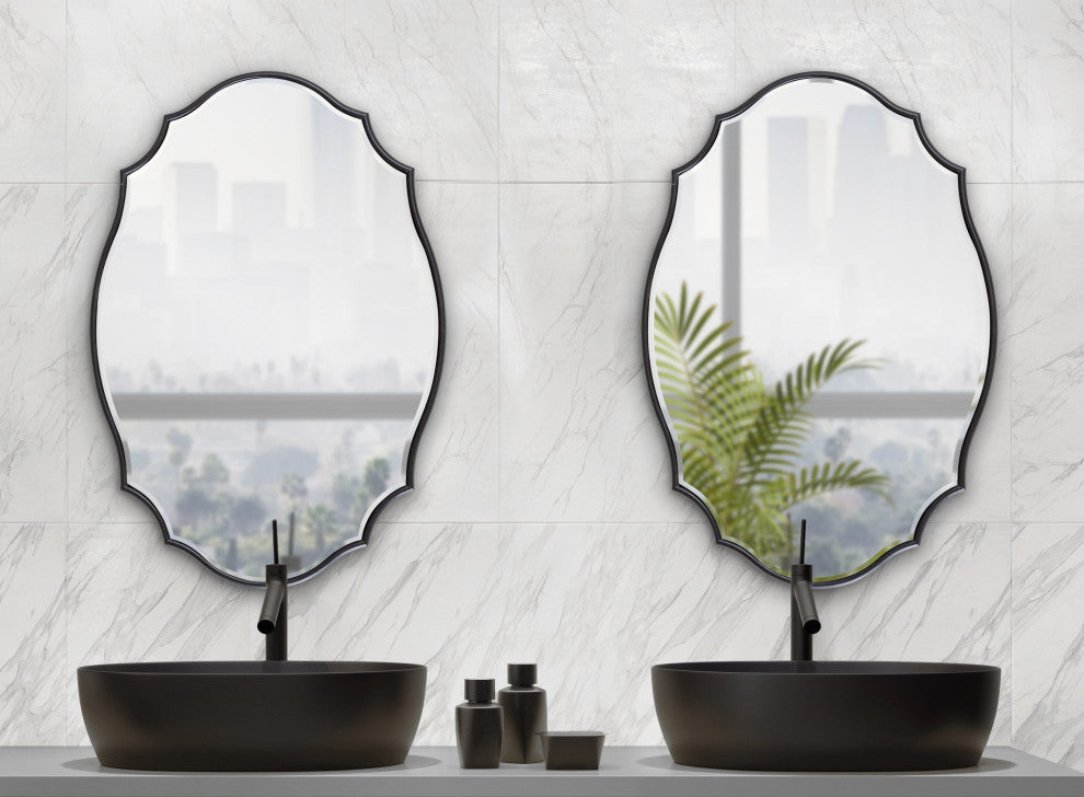 Leanna Scalloped Oval Wall Mirror, Black, 18x24