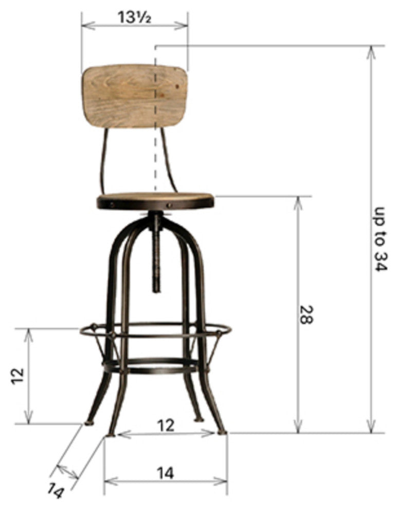 Wood & Iron Adjustable Stool w/ Seatback