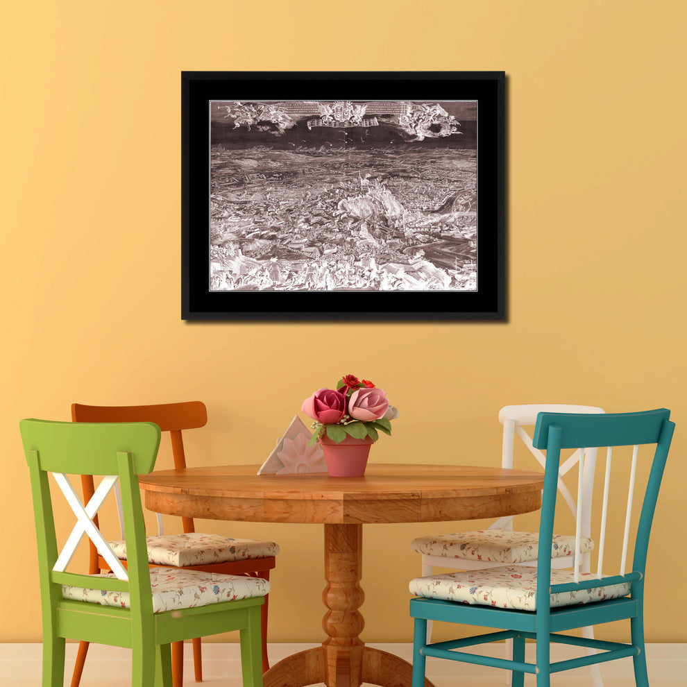 Mountain Fortress Vivid Sepia Map Print On Canvas With Black Frame, 16" X 21"
