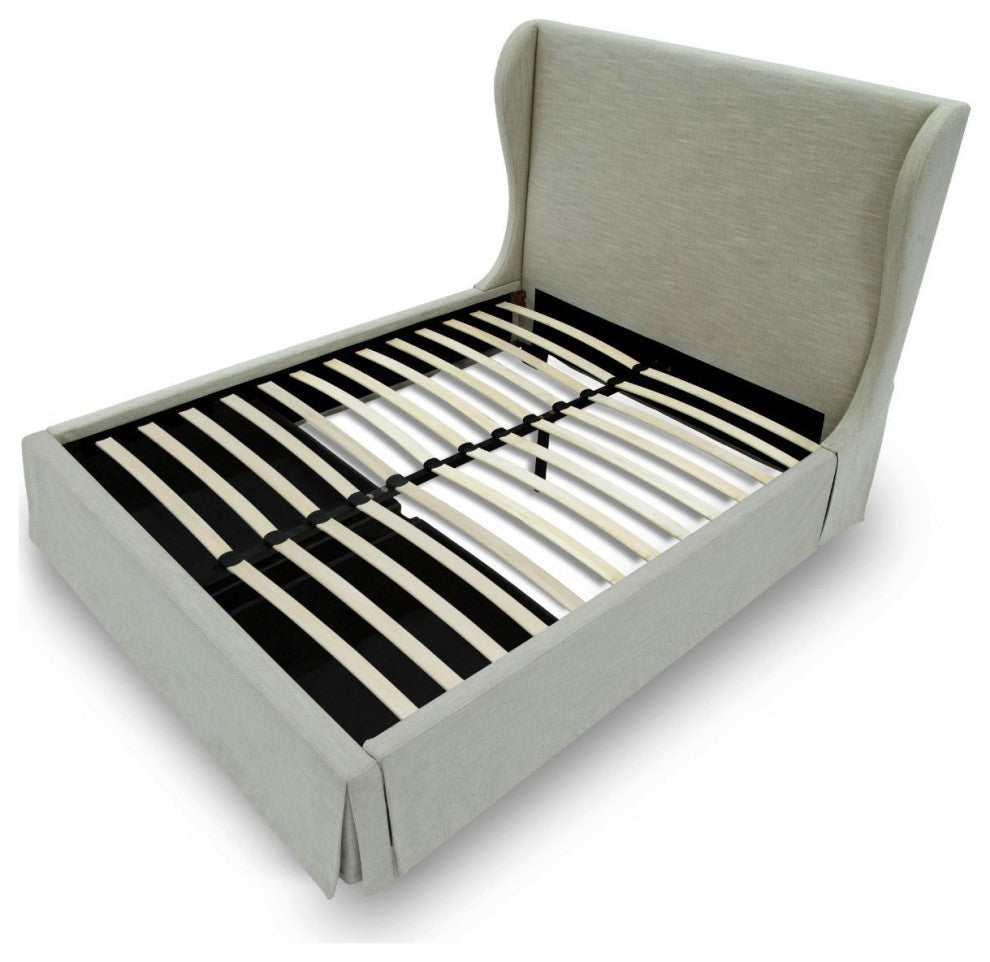 Modus Hera Queen Upholstered Skirted Storage Panel Bed in Oatmeal