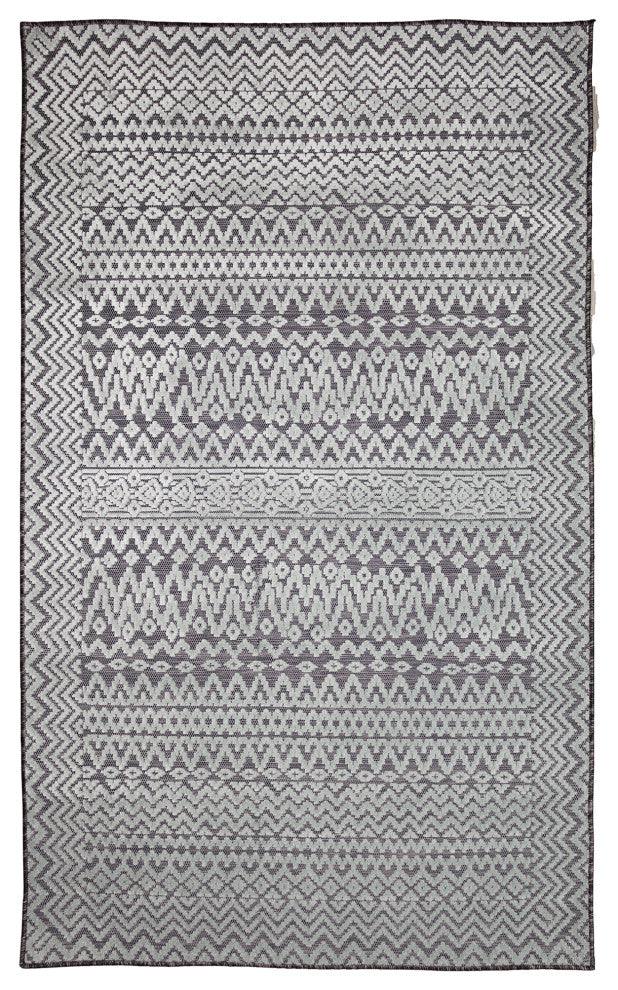 Canyon Tribal Stripe Indoor/Outdoor, Charcoal, 1'10"x7'6" Runner