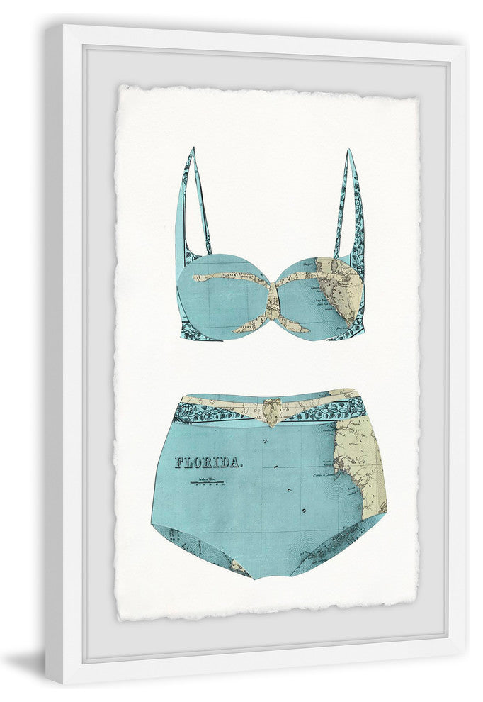 "Teal Bikini" Framed Painting Print, 30"x45"
