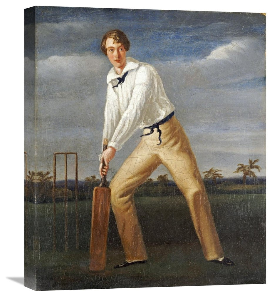 "A Cricketer at The Crease" Stretched Canvas Giclee by English School, 18"x22"